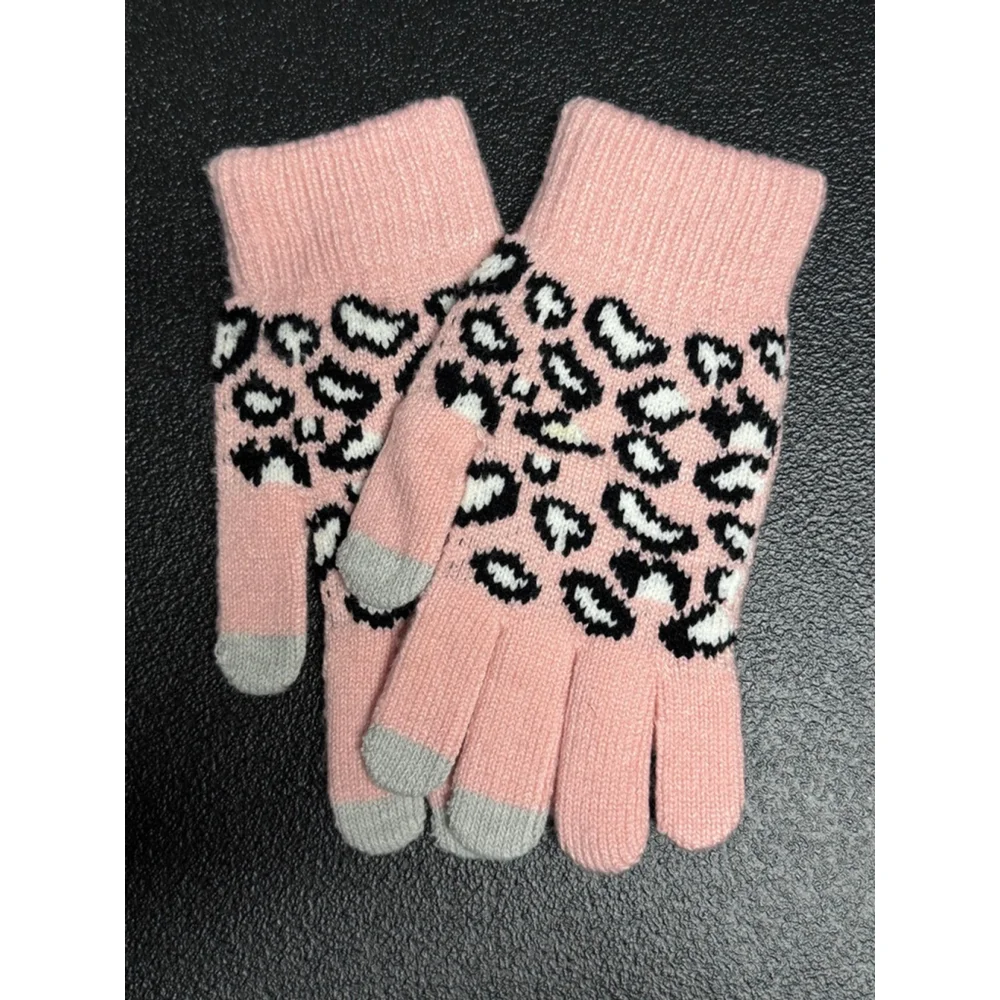 Women's Scarf, Hat and Glove Set, Pink‎ and Black Leopard Print